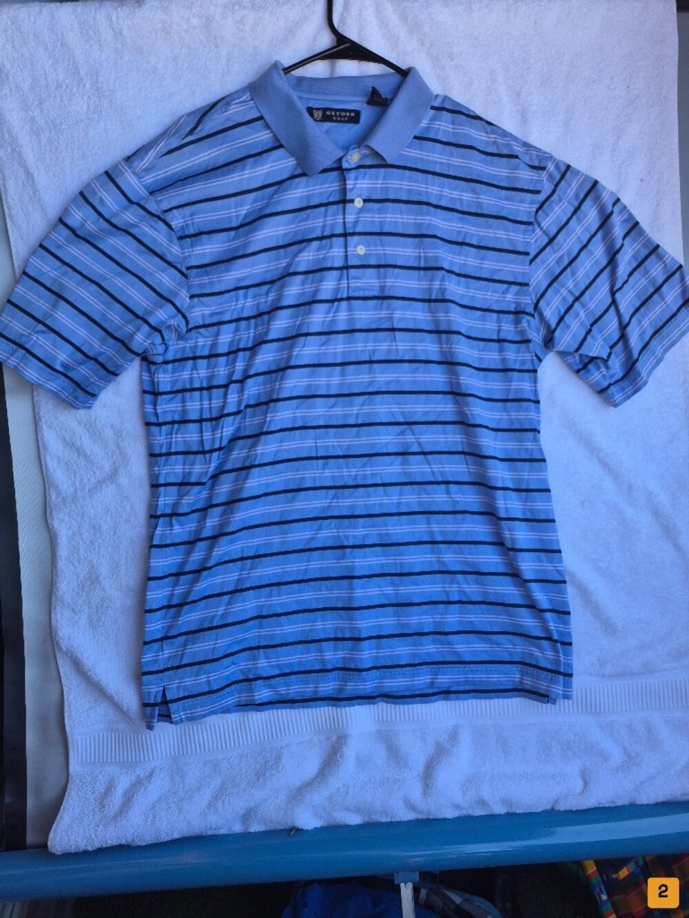 Oxford Golf striped polo shirt Size L blue